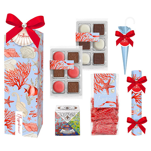 Подарочный набор: шоколадные конфеты, суфле, конфета ручной работы, чай 380г