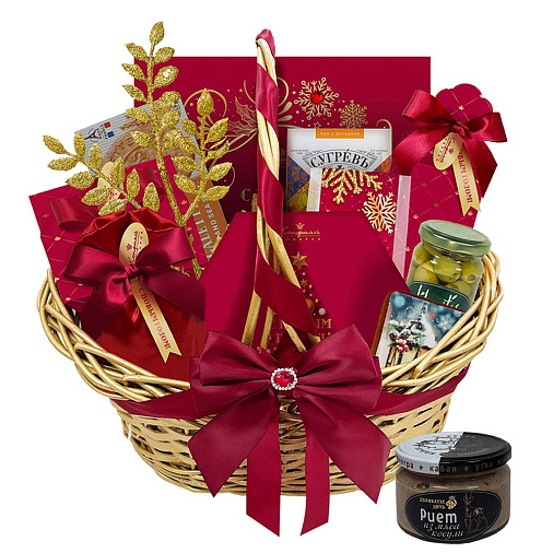 "Новогодняя корзина" набор: драже, конфеты, чай, пряник 1665г