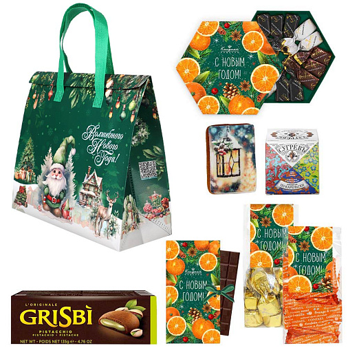 Новогодний набор: конфеты шоколадные, печенье,пряник, чай 675г в термопакете