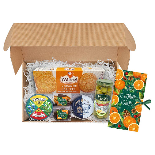 Новогодний набор шоколада и конфет: драже, цукаты, оливки, паштет, чай 805г