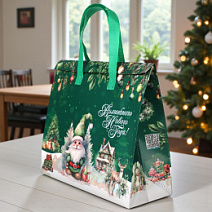 Термопакет зеленый "С Новым годом" 35х30х13 см (застежка липучка многоразовая)