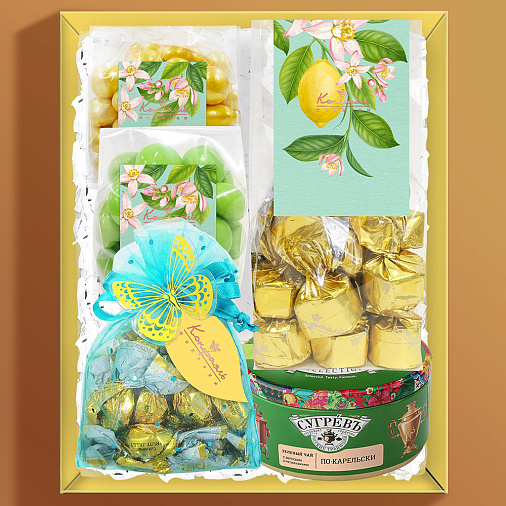 Подарочный набор: шоколад, драже, мармелад, конфеты ассорти, варенье, чай 500г