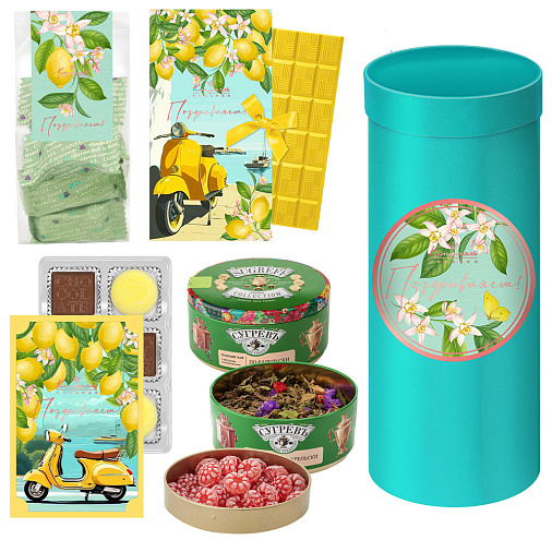 Подарочный набор: шоколад, мармелад, глазированные конфеты, чай 380г