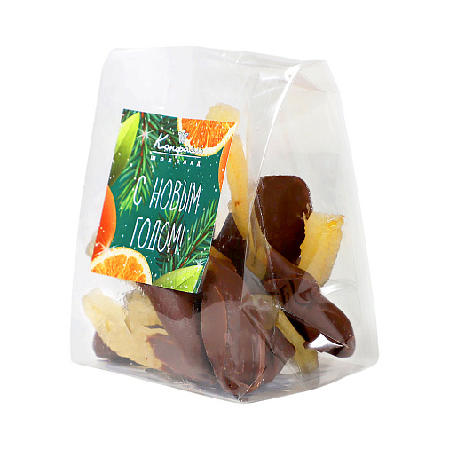 «Любимый вкус» цукаты лимонные корочки в молочном шоколаде 50г (зеленое новогоднее оформление)