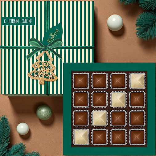 Новогодний набор шоколадных конфет ассорти с шоколадной и кремовой начинками 170г