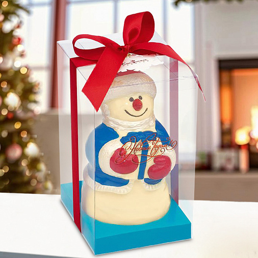 Скульптура Снеговик шоколад белый, красная лента 300г