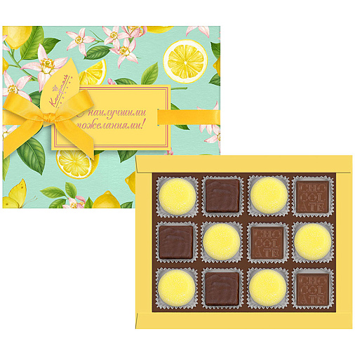 Набор шоколадных конфет , мармелад со вкусом «Банан», суфле лимонное в горьком шоколаде 150г