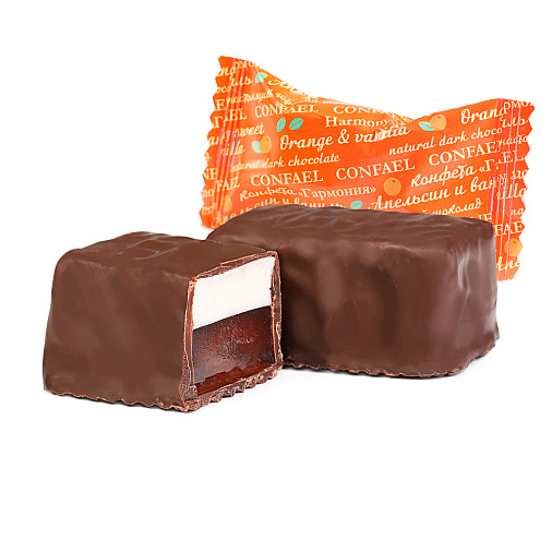 Набор двуслойных конфет мармелад+суфле в горьком шоколаде (яблоко и ваниль, апельсин и ваниль, виноград и ваниль) 270г