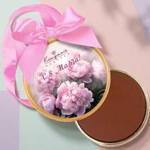 «С 8 марта» медаль молочный шоколад 70г (пионы)