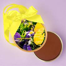 «С 8 марта» медаль молочный шоколад (тюльпаны)