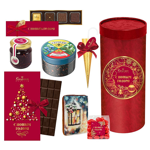 Новогодний набор: шоколад, драже, конфеты, варенье, чай 450г