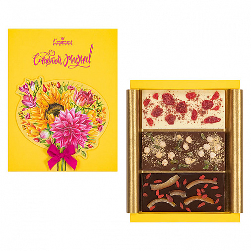 Подарочный набор из трёх видов шоколада с добавками (цветы) 300г
