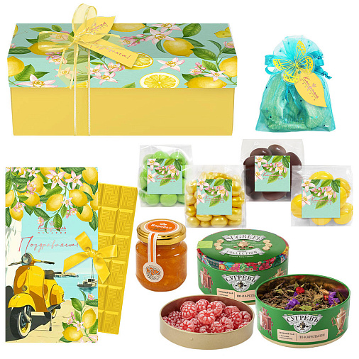 Подарочный набор: шоколад, драже, мармелад, варенье, чай