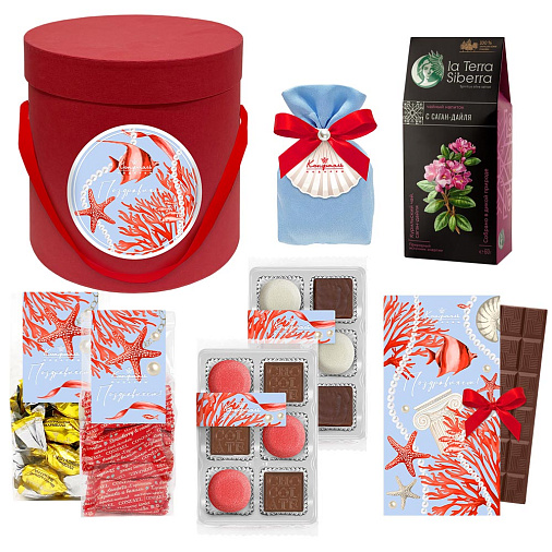 Подарочный набор: драже, мармелад, ассорти, шоколад, чай