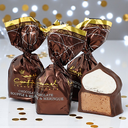 Новогодний набор двуслойных конфет суфле + безе в горьком шоколаде набор 230г (зеленый)