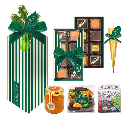 Новогодний набор: мягкий грильяж, ассорти, суфле, цукаты, чай, варенье 325г