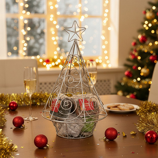 Ёлка-конфетница металлическая, цвет серебро
