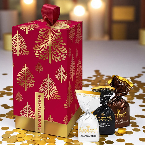 Новогодний набор двуслойных конфет суфле + безе в горьком шоколаде 215г