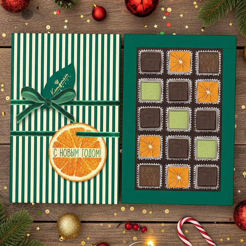 Новогодний набор шоколадных конфет и суфле апельсинового 120г