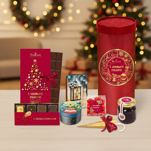 Новогодний набор: шоколад, драже, конфеты, варенье, чай 450г
